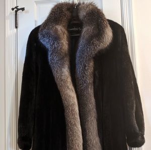 Mink Fur Coat with Indigo Fox Wing Collar